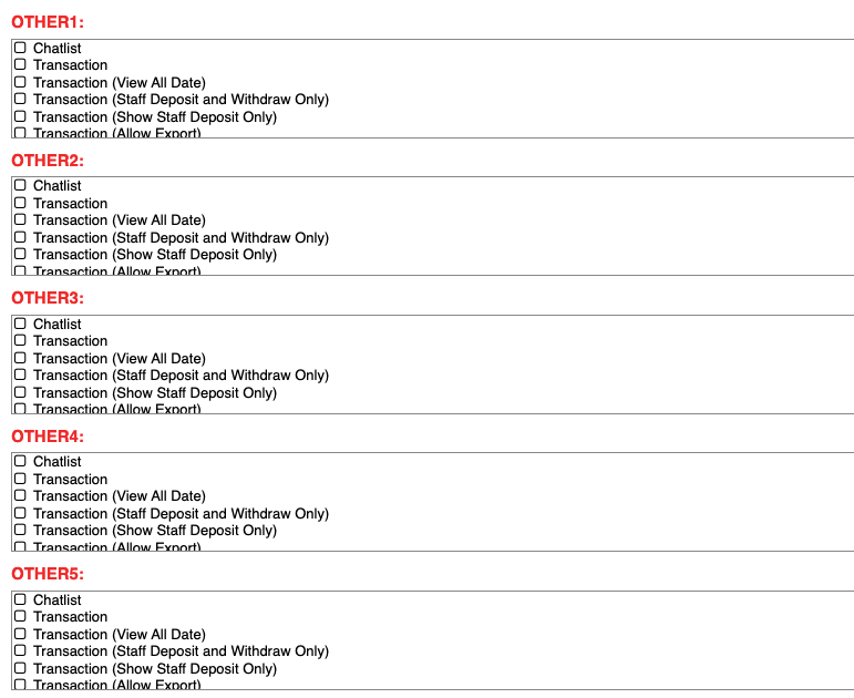 OTHER role permission lists