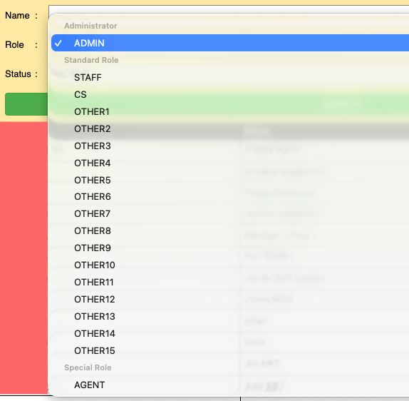 Role dropdown